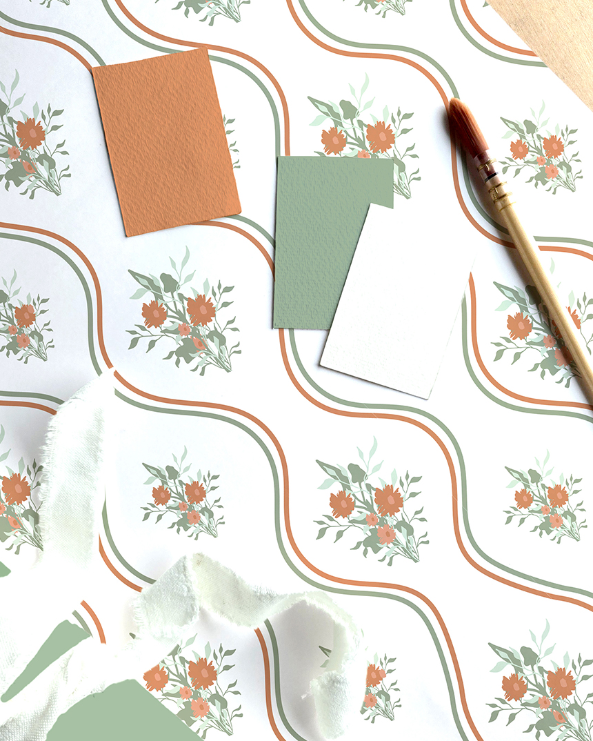 Folded fabrics printed with surface-pattern designs
